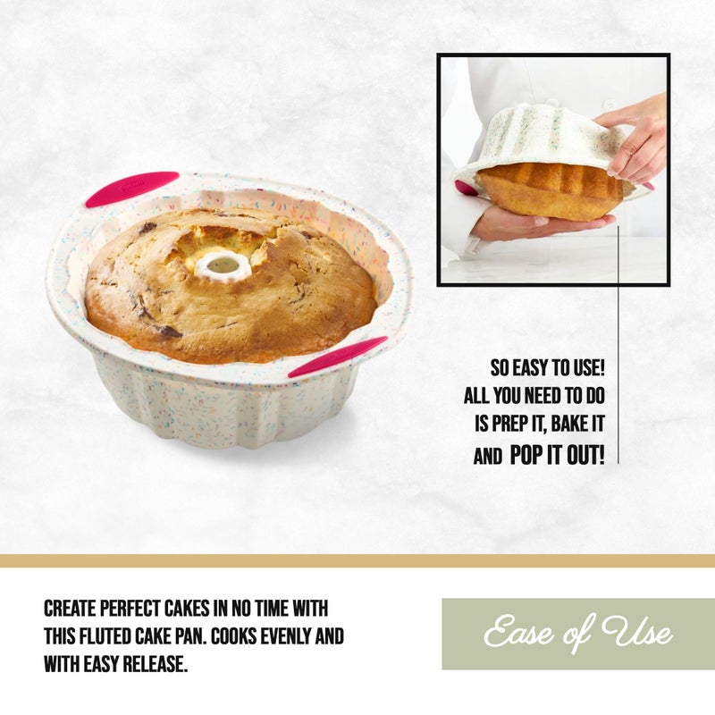 Trudeau 5118558 Structure Fluted Cake Pan Silicone Bakeware, Medium, Confetti White - Image 2